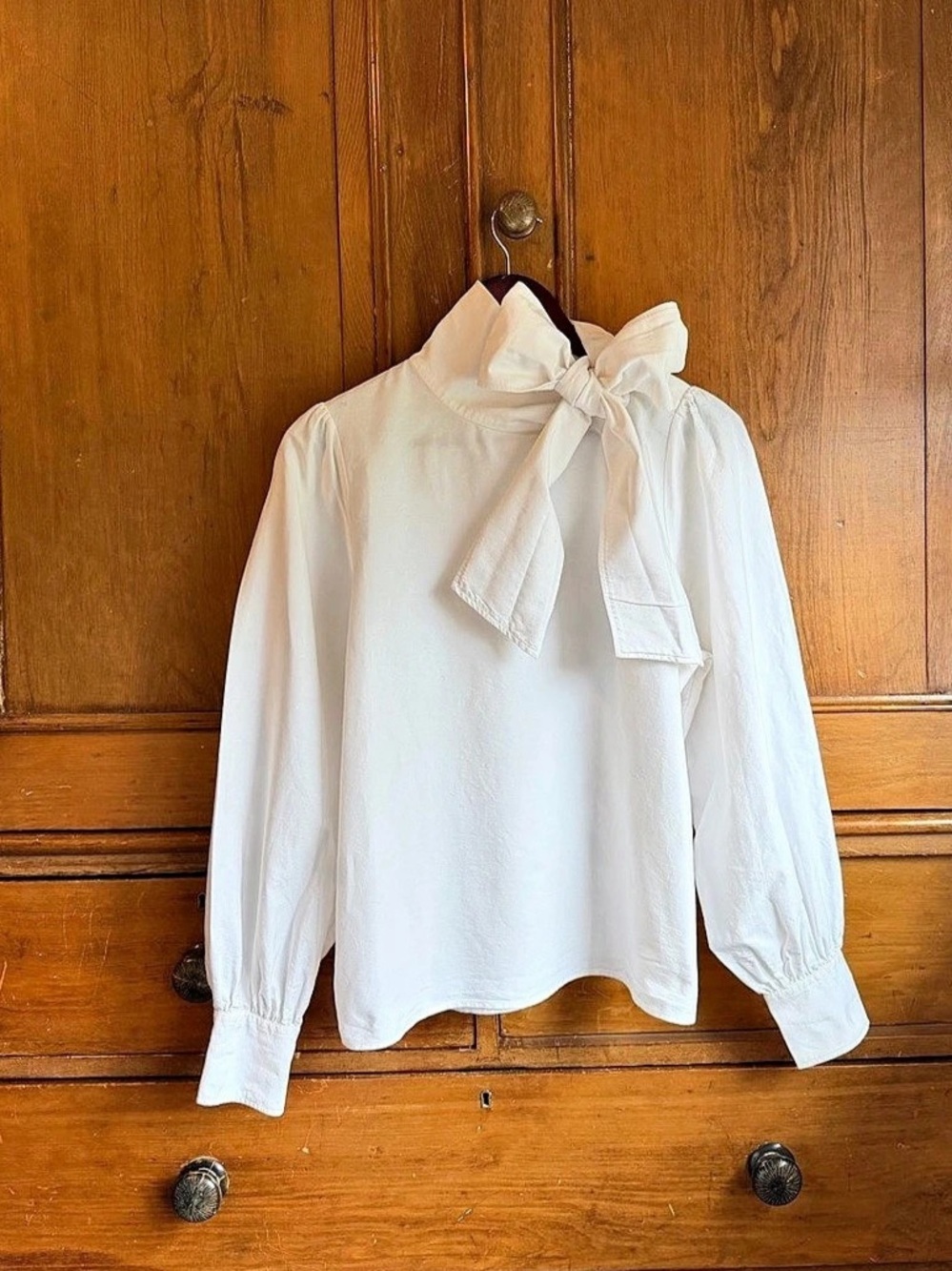 Sézane Bow Neck Blouse in White